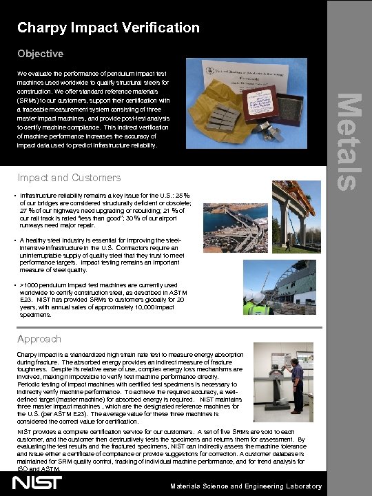 Charpy Impact Verification Objective Impact and Customers • Infrastructure reliability remains a key issue