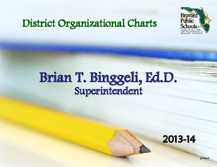 District Organizational Charts Brian T. Binggeli, Ed. D. Superintendent 2013 -14 3/17/2018 