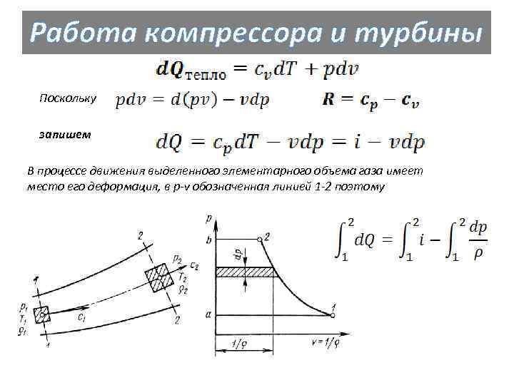 Работа компрессора и турбины Поскольку запишем В процессе движения выделенного элементарного объема газа имеет