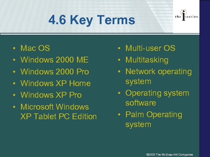4. 6 Key Terms • • • Mac OS Windows 2000 ME Windows 2000