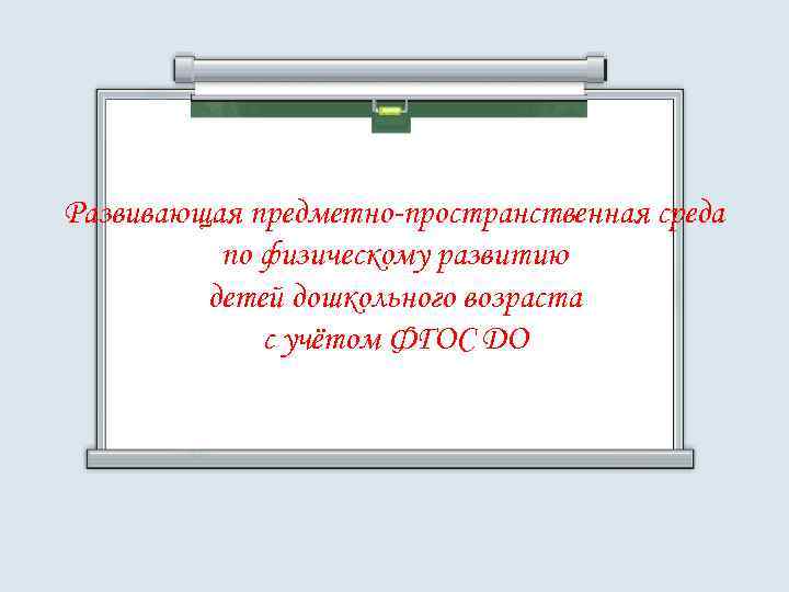 Развивающая предметно-пространственная среда по физическому развитию детей дошкольного возраста с учётом ФГОС ДО 