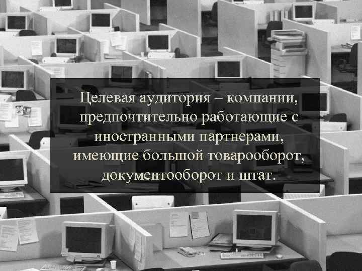 Целевая аудитория – компании, предпочтительно работающие с иностранными партнерами, имеющие большой товарооборот, документооборот и