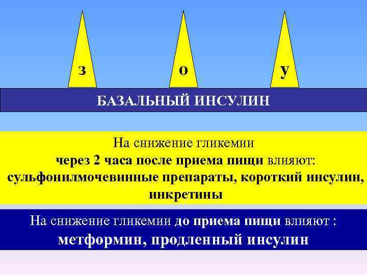 з о у БАЗАЛЬНЫЙ ИНСУЛИН На снижение гликемии через 2 часа после приема пищи
