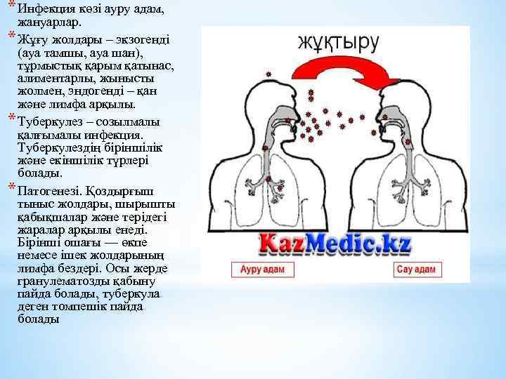 * Инфекция көзі ауру адам, жануарлар. * Жұғу жолдары – экзогенді (ауа тамшы, ауа