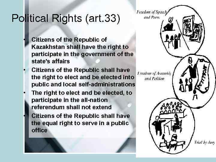 Political Rights (art. 33) • Citizens of the Republic of Kazakhstan shall have the