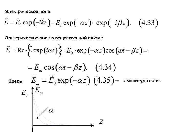 Электрическое поле в вещественной форме амплитуда поля. Здесь . 