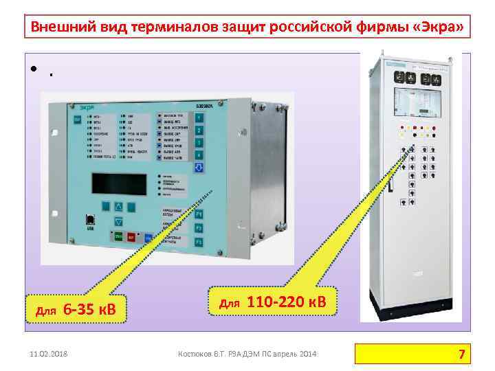 Внешний вид терминалов защит российской фирмы «Экра» • . Для 6 35 к. В