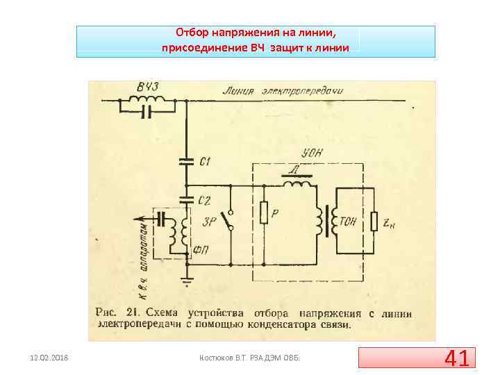 Отбор напряжения на линии, присоединение ВЧ защит к линии 12. 02. 2018 Костюков В.