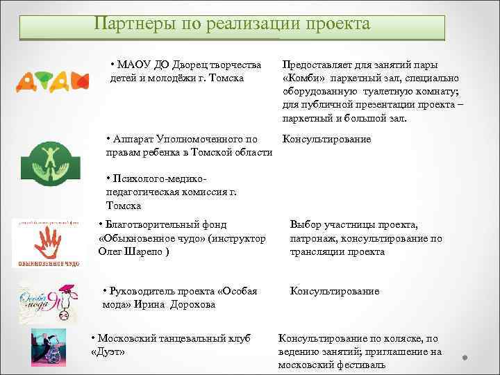 Партнеры по реализации проекта • МАОУ ДО Дворец творчества детей и молодёжи г. Томска