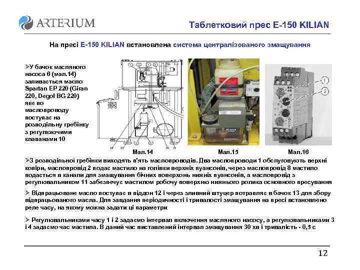 Таблетковий прес E-150 KILIAN На пресі E-150 KILIAN встановлена система централізованого змащування ØУ бачок