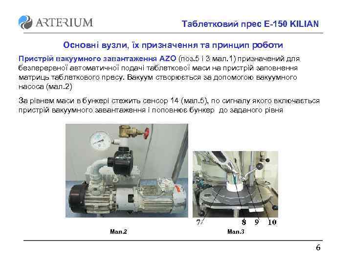 Таблетковий прес E-150 KILIAN Основні вузли, їх призначення та принцип роботи Пристрій вакуумного завантаження