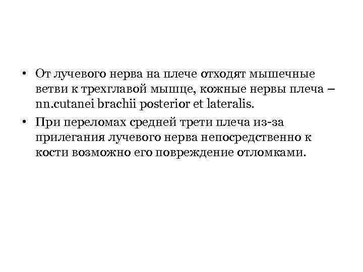  • От лучевого нерва на плече отходят мышечные ветви к трехглавой мышце, кожные