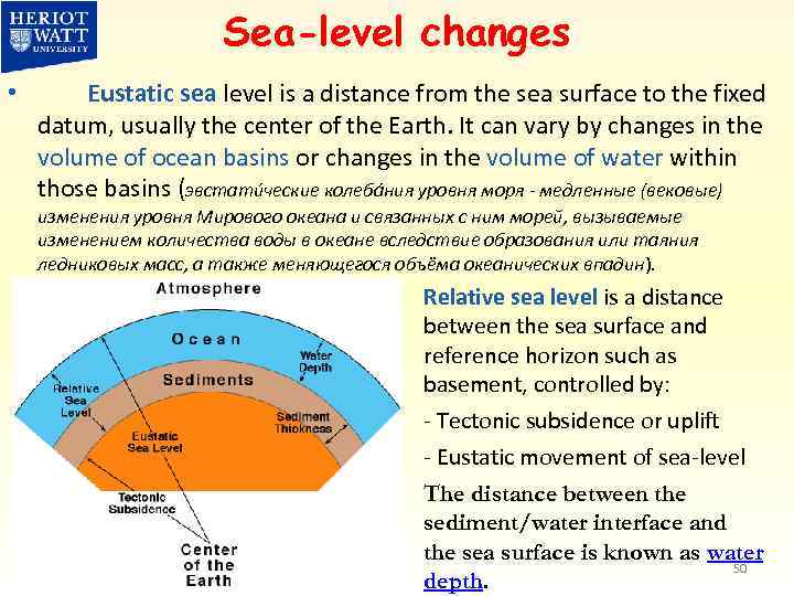 Sea-level changes • Eustatic sea level is a distance from the sea surface to