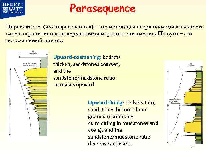 Parasequence Парасиквенс (или парасевенция) – это мелеющая вверх последовательность слоев, ограниченная поверхностями морского затопления.