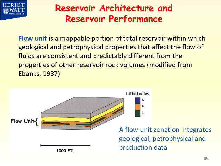 Reservoir Architecture and Reservoir Performance Flow unit is a mappable portion of total reservoir