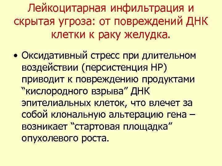 Лейкоцитарная инфильтрация и скрытая угроза: от повреждений ДНК клетки к раку желудка. • Оксидативный