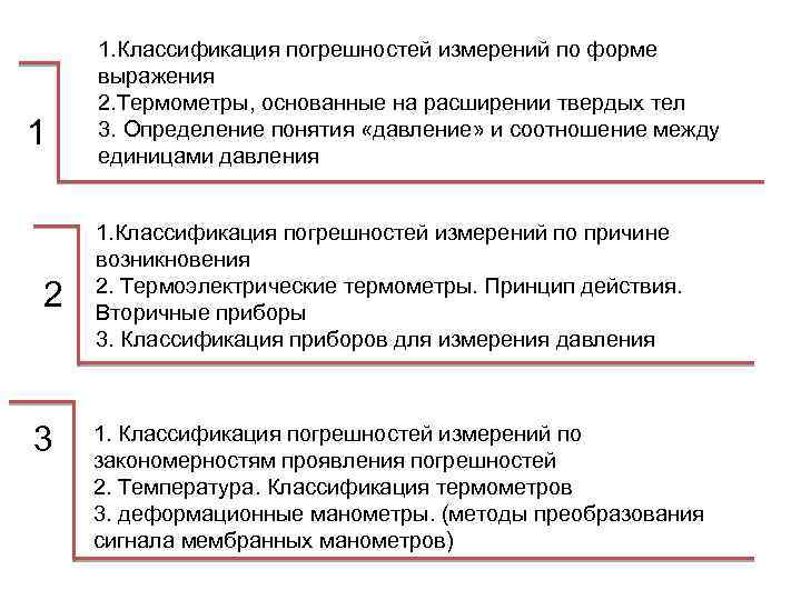1 2 3 1. Классификация погрешностей измерений по форме выражения 2. Термометры, основанные на