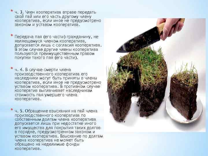 * ч. 3. Член кооператива вправе передать свой пай или его часть другому члену