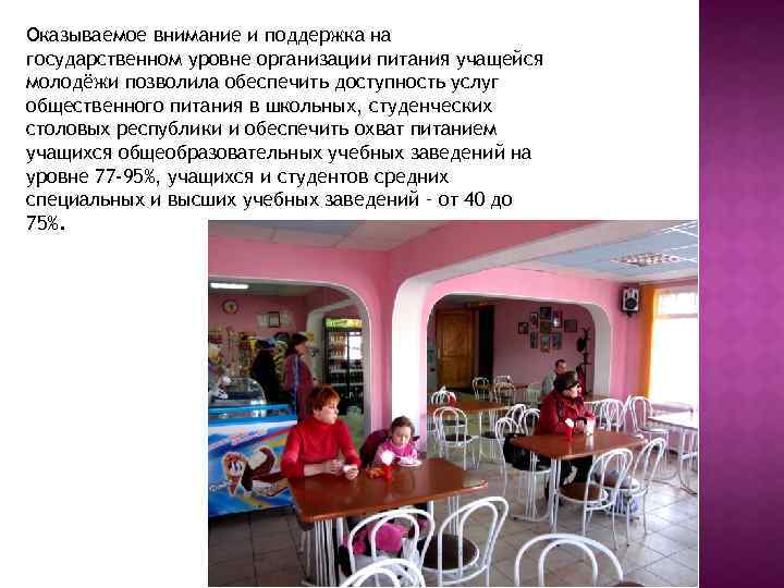 Оказываемое внимание и поддержка на государственном уровне организации питания учащейся молодёжи позволила обеспечить доступность