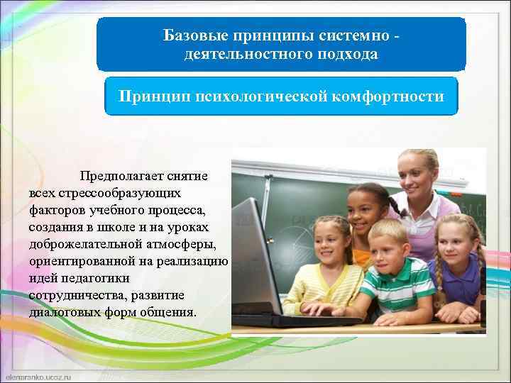 Базовые принципы системно - деятельностного подхода Принцип психологической комфортности Предполагает снятие всех стрессообразующих факторов