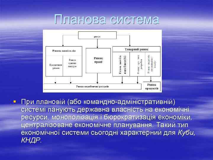 Планова система § При плановій (або командно-адміністративній) системі панують державна власність на економічні ресурси,