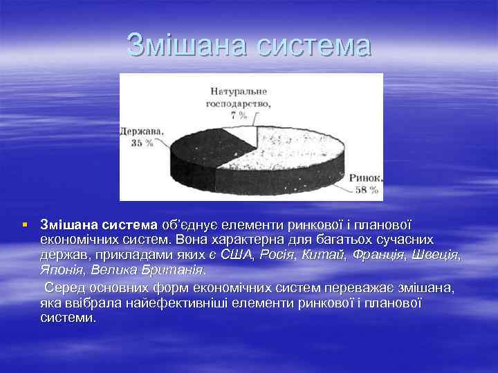 Змішана система § Змішана система об’єднує елементи ринкової і планової економічних систем. Вона характерна