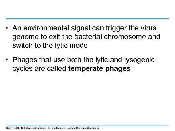  • An environmental signal can trigger the virus genome to exit the bacterial