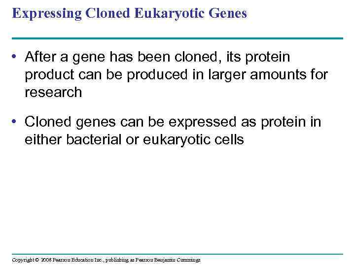 Expressing Cloned Eukaryotic Genes • After a gene has been cloned, its protein product