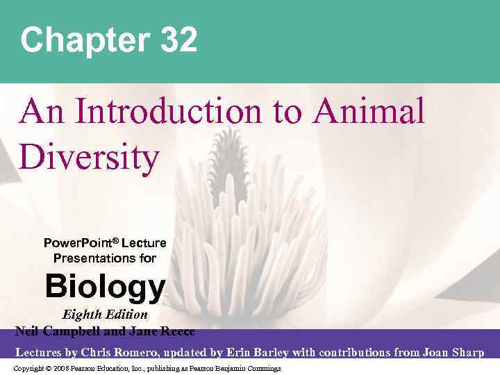 Chapter 32 An Introduction to Animal Diversity Power. Point® Lecture Presentations for Biology Eighth