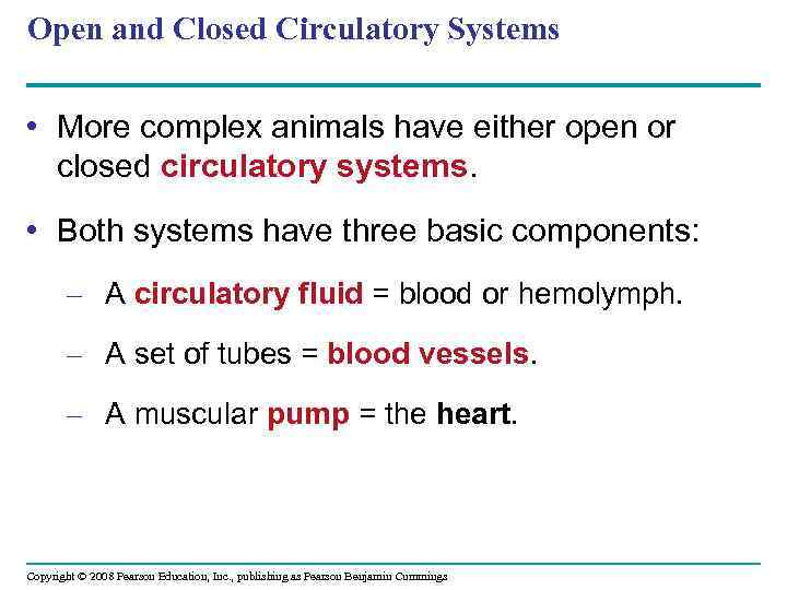 Open and Closed Circulatory Systems • More complex animals have either open or closed
