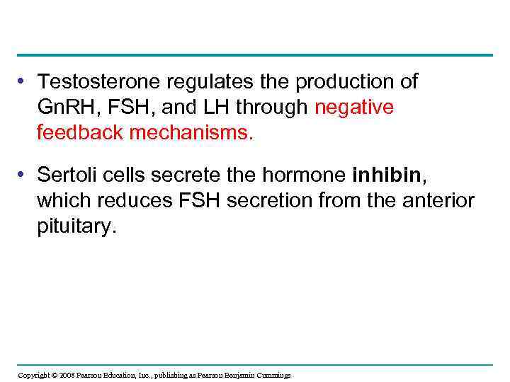  • Testosterone regulates the production of Gn. RH, FSH, and LH through negative