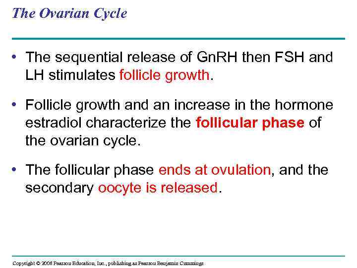 The Ovarian Cycle • The sequential release of Gn. RH then FSH and LH