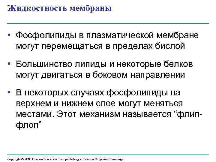 Жидкостность мембраны • Фосфолипиды в плазматической мембране могут перемещаться в пределах бислой • Большинство