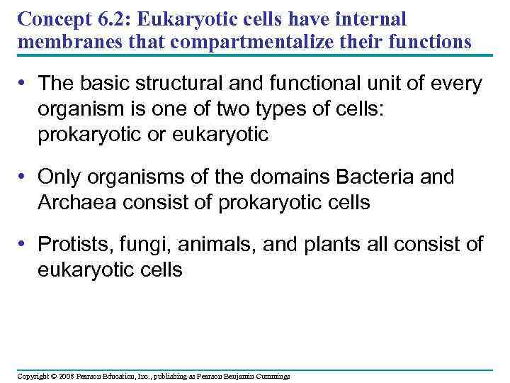 Concept 6. 2: Eukaryotic cells have internal membranes that compartmentalize their functions • The