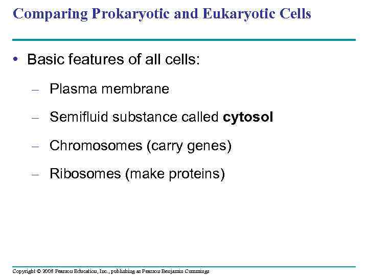 Comparing Prokaryotic and Eukaryotic Cells • Basic features of all cells: – Plasma membrane