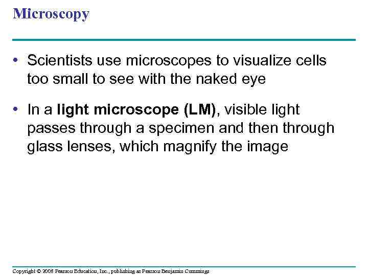 Microscopy • Scientists use microscopes to visualize cells too small to see with the