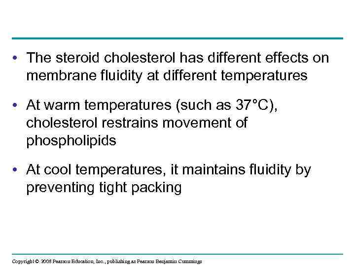  • The steroid cholesterol has different effects on membrane fluidity at different temperatures