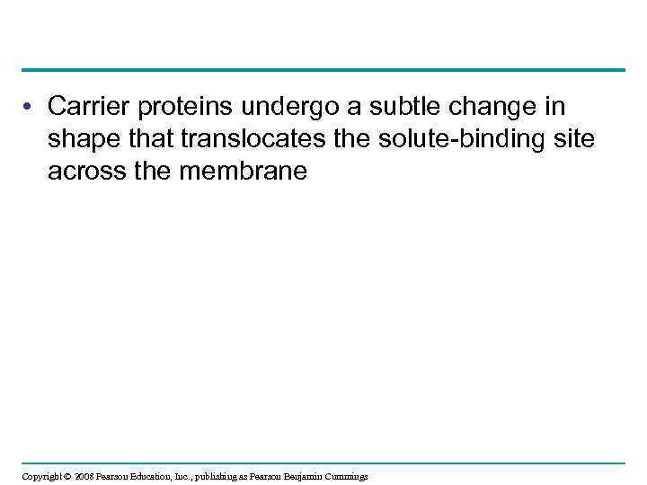  • Carrier proteins undergo a subtle change in shape that translocates the solute-binding