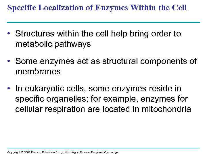 Specific Localization of Enzymes Within the Cell • Structures within the cell help bring