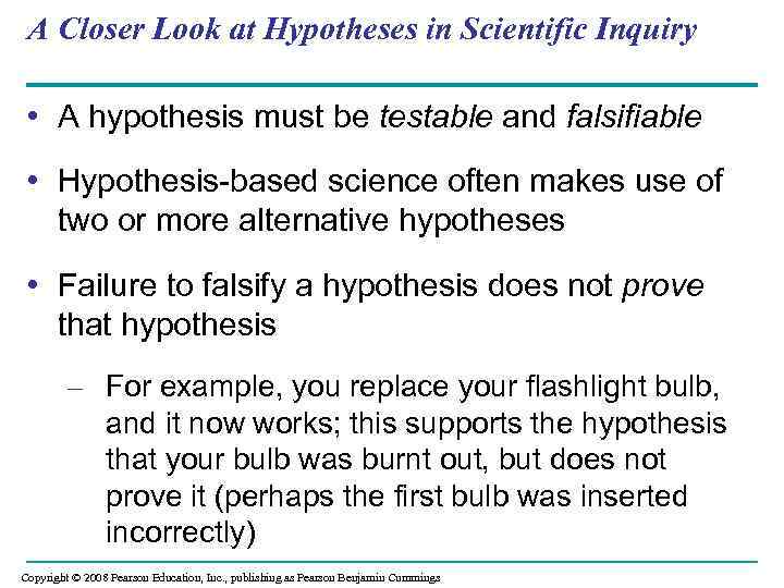 A Closer Look at Hypotheses in Scientific Inquiry • A hypothesis must be testable