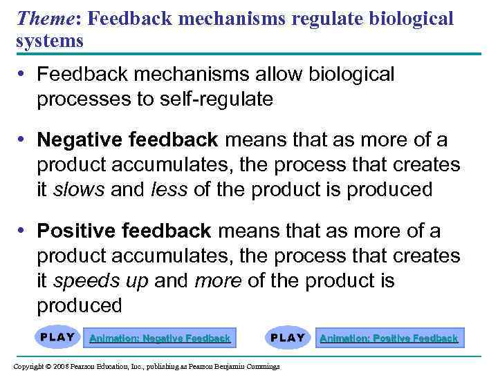 Theme: Feedback mechanisms regulate biological systems • Feedback mechanisms allow biological processes to self-regulate