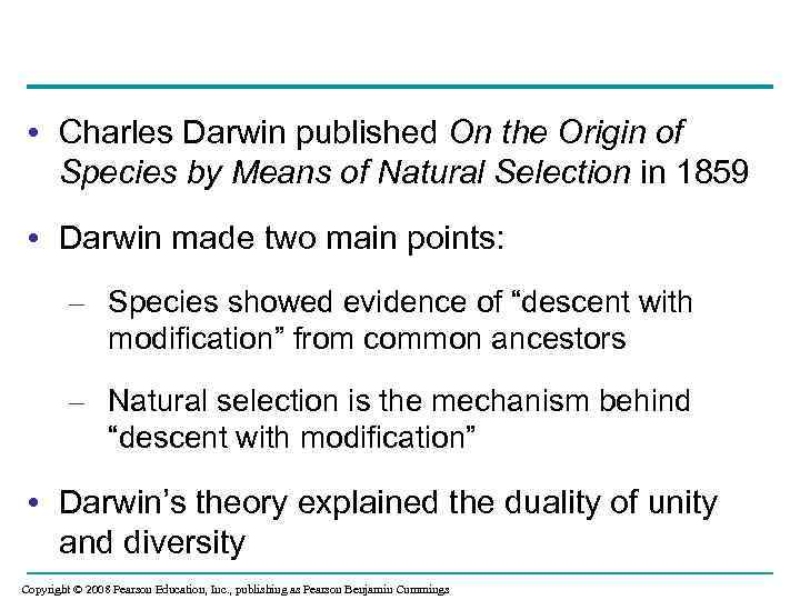  • Charles Darwin published On the Origin of Species by Means of Natural