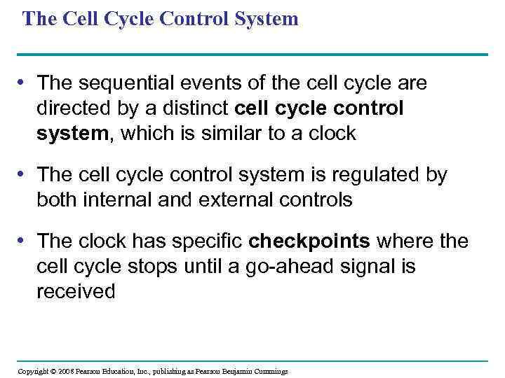 The Cell Cycle Control System • The sequential events of the cell cycle are