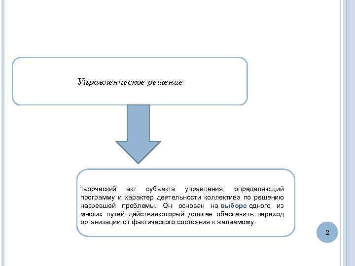 Управленческое решение творческий акт субъекта управления, определяющий программу и характер деятельности коллектива по решению