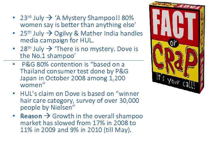  • 23 rd July ‘A Mystery Shampoo!! 80% women say is better than