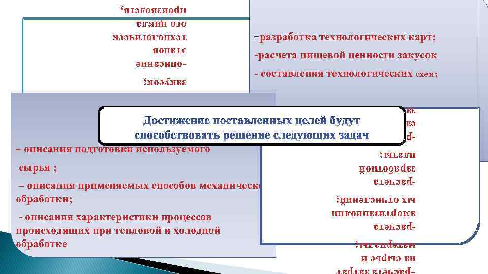  описание этапов технологическ ого цикла производств, расчета пищевой ценности закусок составления технологических схем;