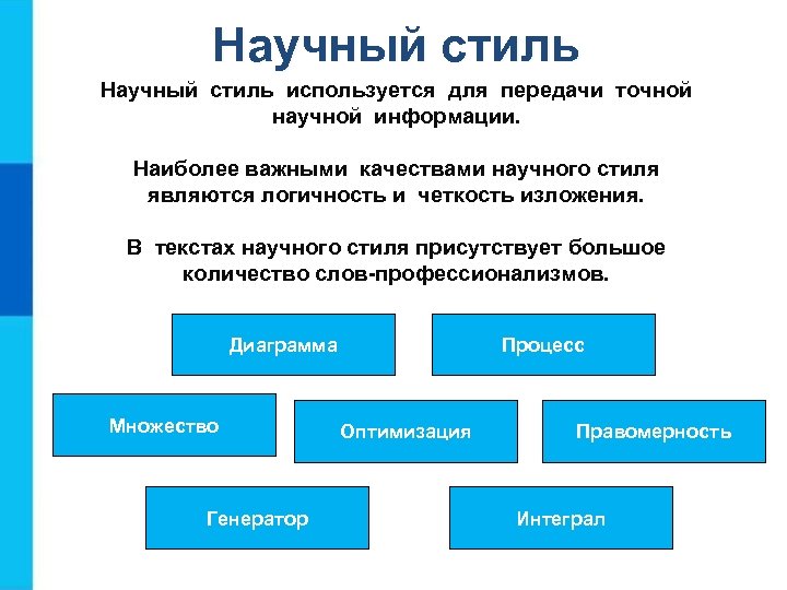 Научный стиль используется для передачи точной научной информации. Наиболее важными качествами научного стиля являются
