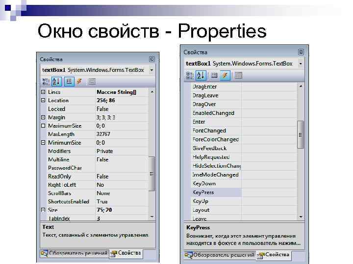  Окно свойств - Properties 