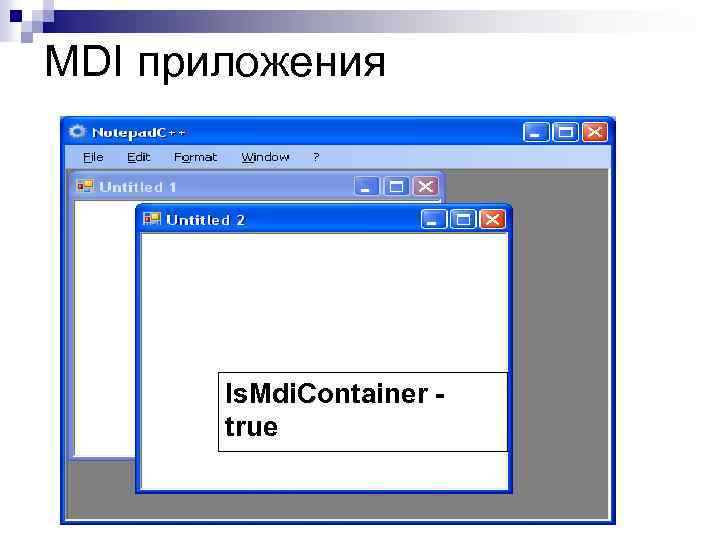MDI приложения Is. Mdi. Container true 