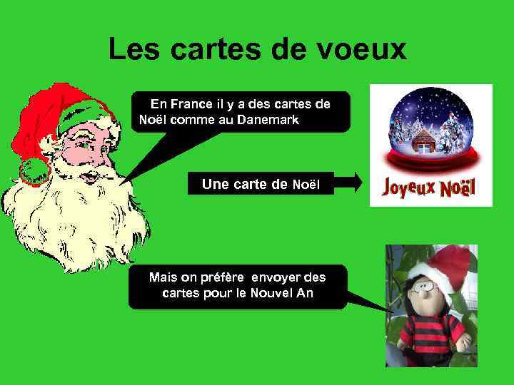 Les cartes de voeux En France il y a des cartes de Noël comme